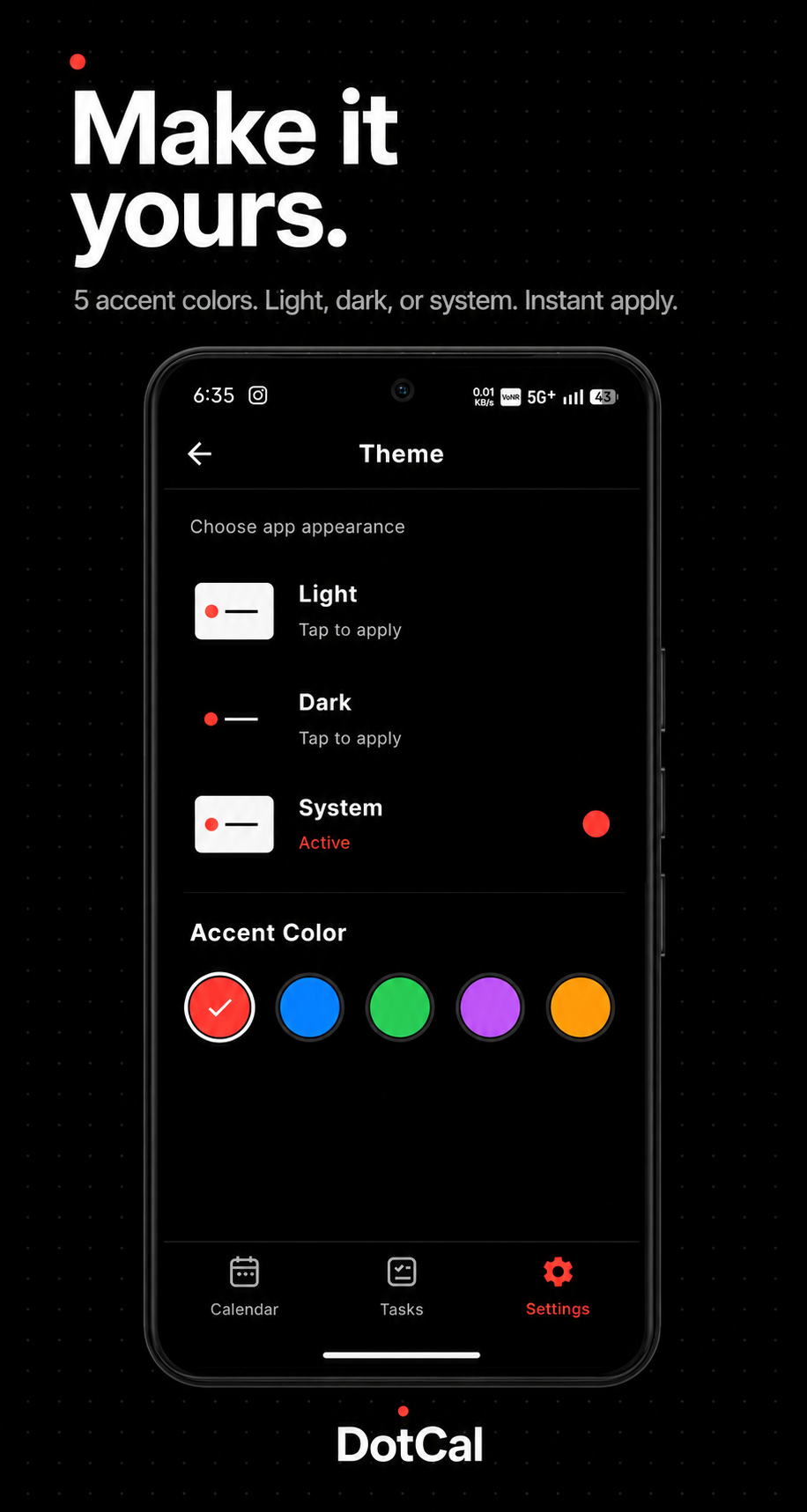 DotCal theme settings